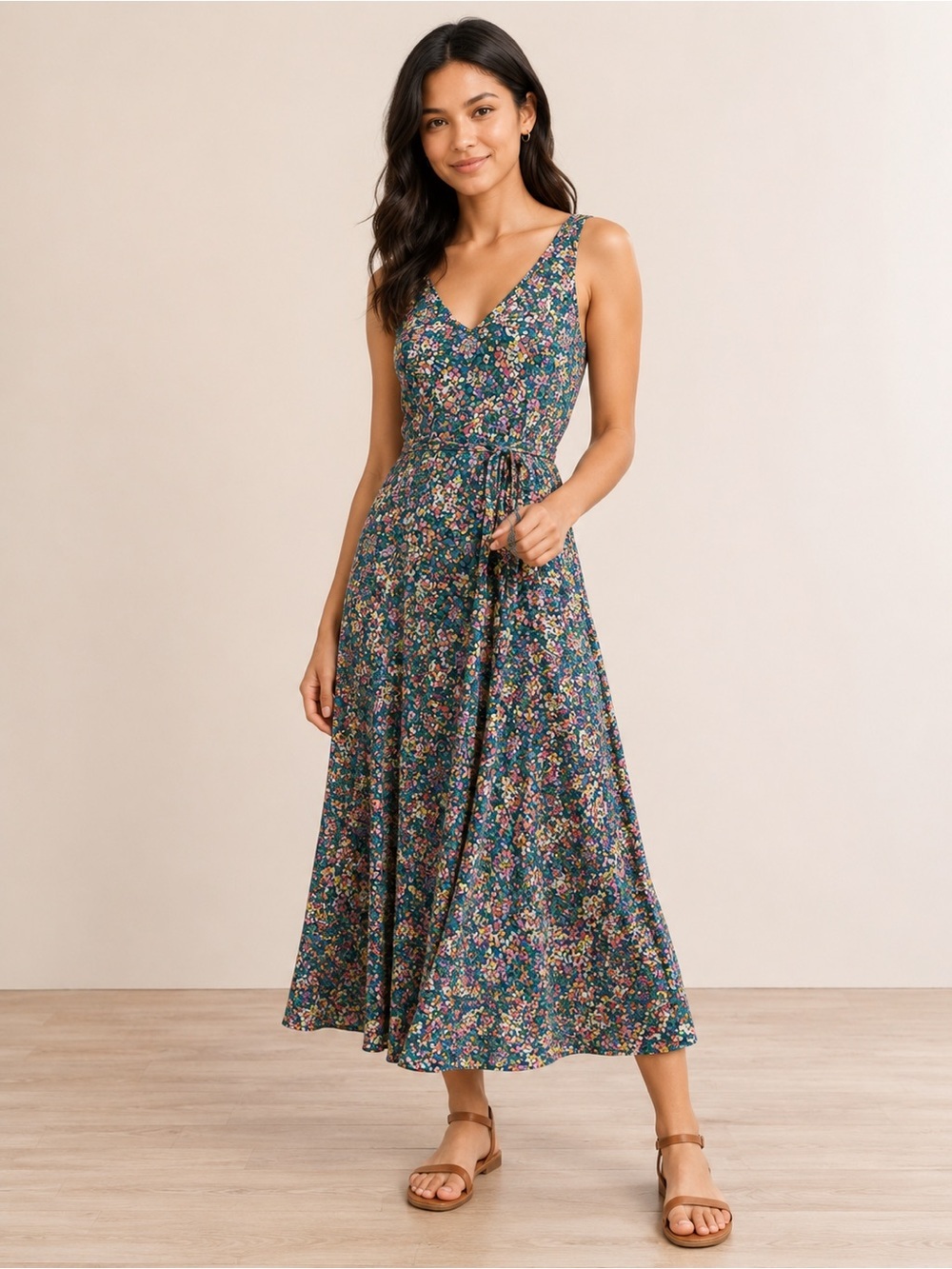 Loft Womens Dress Small Floral V Neck Rayon Stretch Maxi dress Size Small Petite